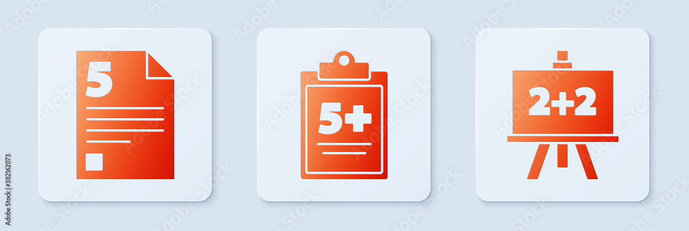 Poster set test or exam sheet, test or exam sheet and chalkboard. white square button. vector.