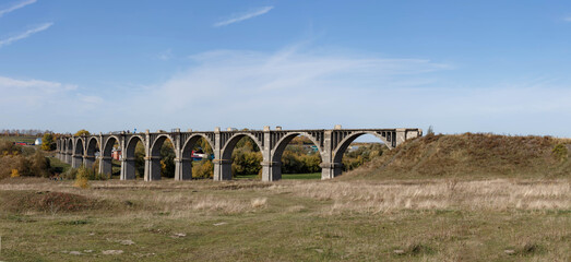 panorama of an abandoned railway bridge near the village of Mokry in Chuvashia in Russia