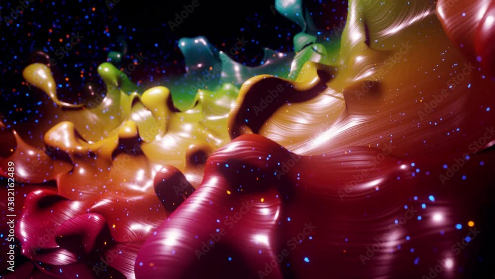 Poster smooth abstract animation of liquid gradient rainbow color in 4k. bright glossy paint surface as abs