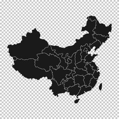 China Map - Vector Solid Contour and State Regions on Transparent Background
