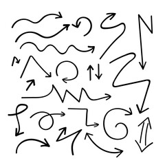 Vector arrow handdrawn curve icon. Doodle arrow sketch line icon set