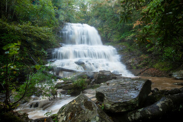 Pierson Falls in the dense forest of North Carolina near Saluda.