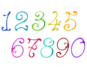 Colorful involute numbers with sequins, isolated on white background