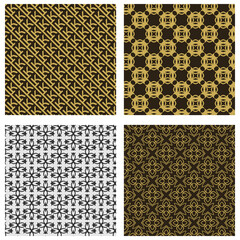 Modern geometric background patterns. Colors: black, gold, white. Vector image.