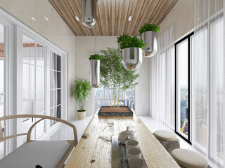 There are leisure chairs and tables on the spacious and bright balcony, and the sunshine is very comfortable