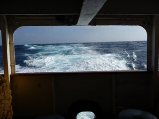 Beautiful view of the waves from the ship 