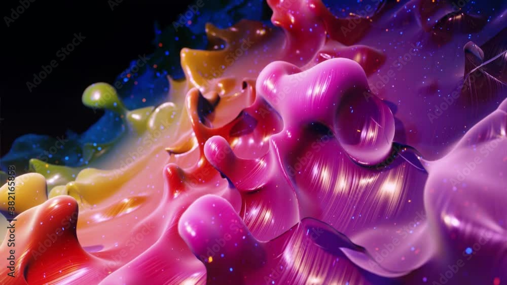 Poster smooth abstract animation of liquid gradient rainbow color in 4k. bright glossy paint surface as abs