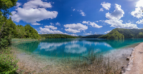 Fototapeta na wymiar View on idyllic lake in the Plitvice lakes national park in Croatia during daytime
