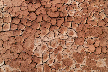 Erosion of cracks, rough and dry mud.
