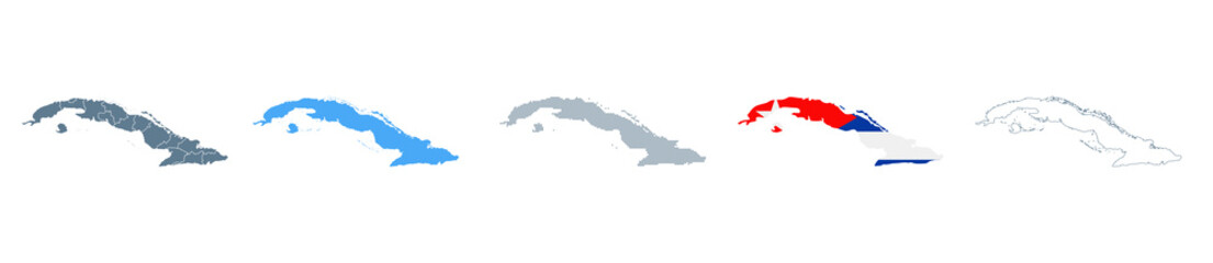 Cuba Map Set - Vector Solid, Contour, Regions, Flag, Pixels