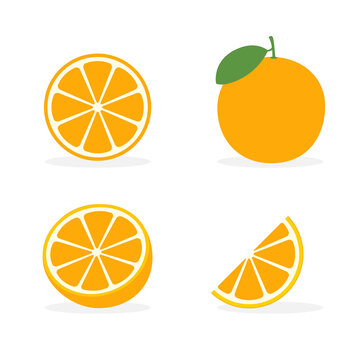 Orange vector flat slice icon. Orange fruit vitamin C segment half illustration, cartoon clementine