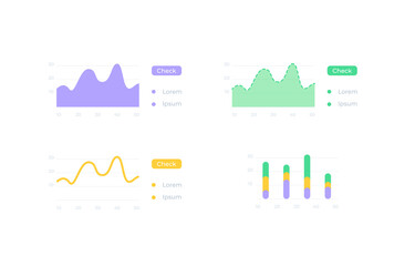 Info presentation UI elements kit. Data visualisation isolated vector icon, bar and dashboard template. Web design widget collection for mobile application with light theme interface