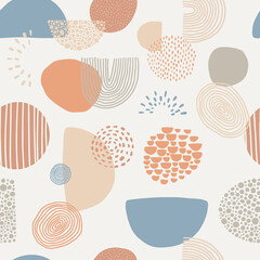 Seamless surface print with abstract shapes and lines on white background. Good for prints, wrapping paper, wallpaper, bedding, etc. 