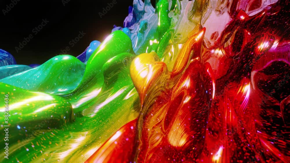 Poster smooth abstract animation of liquid gradient rainbow color in 4k. bright glossy paint surface as abs