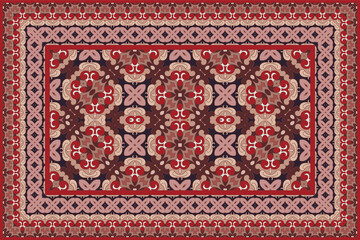 Vintage Arabic pattern. Persian colored carpet. Rich ornament for fabric design, handmade, interior decoration, textiles. Red background. - 382167210