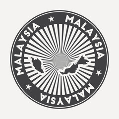 Malaysia round logo. Vintage travel badge with the circular name and map of the country, vector illustration. Can be used as insignia, logotype, label, sticker or badge of Malaysia.