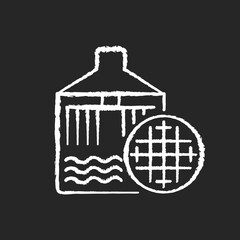 Filtering chalk white icon on black background. Beer production in industrial boiler. Brewery automated technology. Industrial appliance to brew ale. Isolated vector chalkboard illustration
