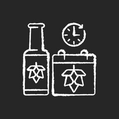 Saison beer chalk white icon on black background. Brewing alcoholic drink. Classic ale. Ale manufacturing. Bottled seasonal beer. Booze fermentation from hops. Isolated vector chalkboard illustration