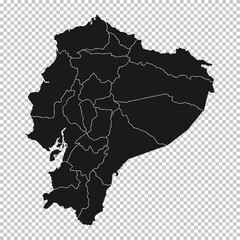 Fototapeta premium Ecuador Map - Vector Solid Contour and State Regions on Transparent Background