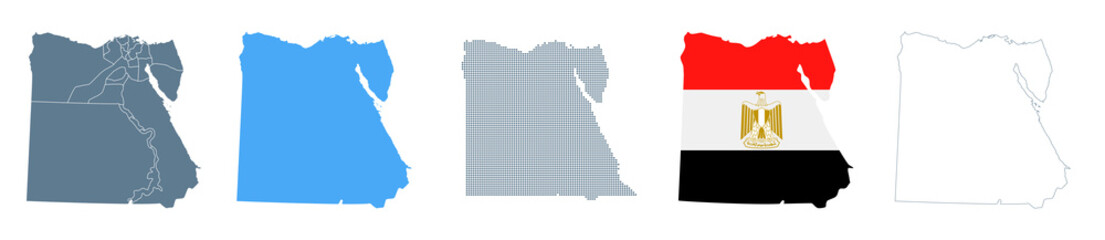 Egypt Map Set - Vector Solid, Contour, Regions, Flag, Pixels