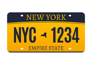New York licence plate. American metal vehicle registration