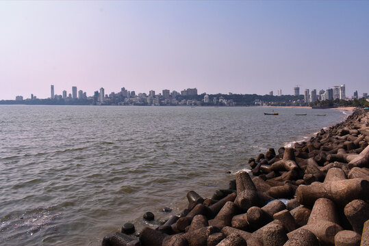 View Of Queens Necklace In Mumbai Just Beside The Ocean