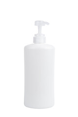 White bottle of hand sanitizer, shampoo, cream, body lotion, soap or shower gel. Isolated on white background.