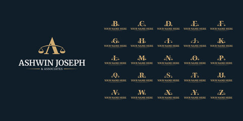 Lawyer Logo Icon Set, Legal Logotype Template Design, Law Firm Corporate Business A to Z Initial Letter Logos