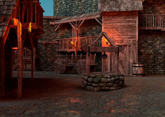 3D Rendering Medieval Fortewss Village