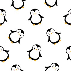 Cute penguin babies. Vector cartoon seamless pattern on white background