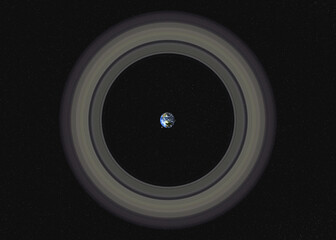 Planet Earth and moon with Saturn ring in outer space. 3d render illustration. Elements of this image furnished by NASA.