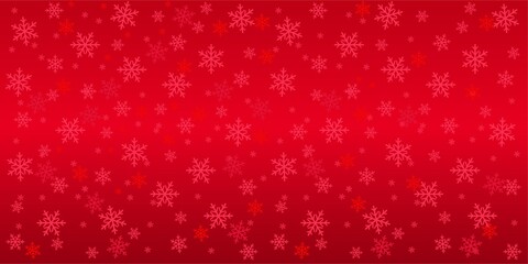 Naklejka na ściany i meble Red winter background with snowflakes, vector drawing, new year, holidays or christmas background with red gradient color