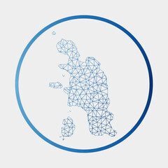 Pangkor Island icon. Network map of the island. Round Pangkor Island sign with gradient ring. Technology, internet, network, telecommunication concept. Vector illustration.