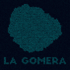 La Gomera tech map. Island symbol in digital style. Cyber map of La Gomera with island name. Stylish vector illustration.