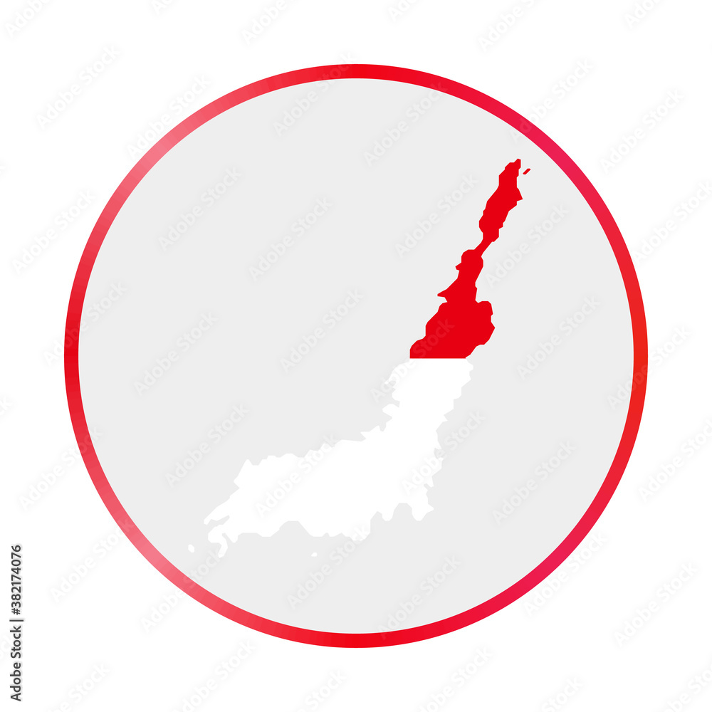 Poster lembeh icon. shape of the island with lembeh flag. round sign with flag colors gradient ring. classy