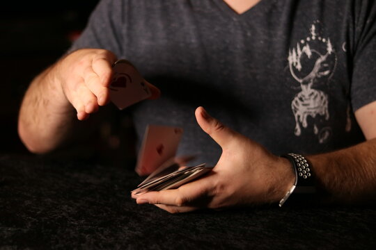 Card Magician Practicing Sleight Of Hand Magic Card Spring