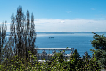 Freighter on Elliott Bay in Seattle on sunny day