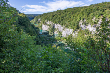 Aerial view over the Plitvice Lakes National park in Croatia during daytime