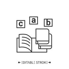 Student books line icon. Workbook. Education literature, methodist materials. Foreign languages learning methods and translation education concept. Isolated vector illustration. Editable stroke