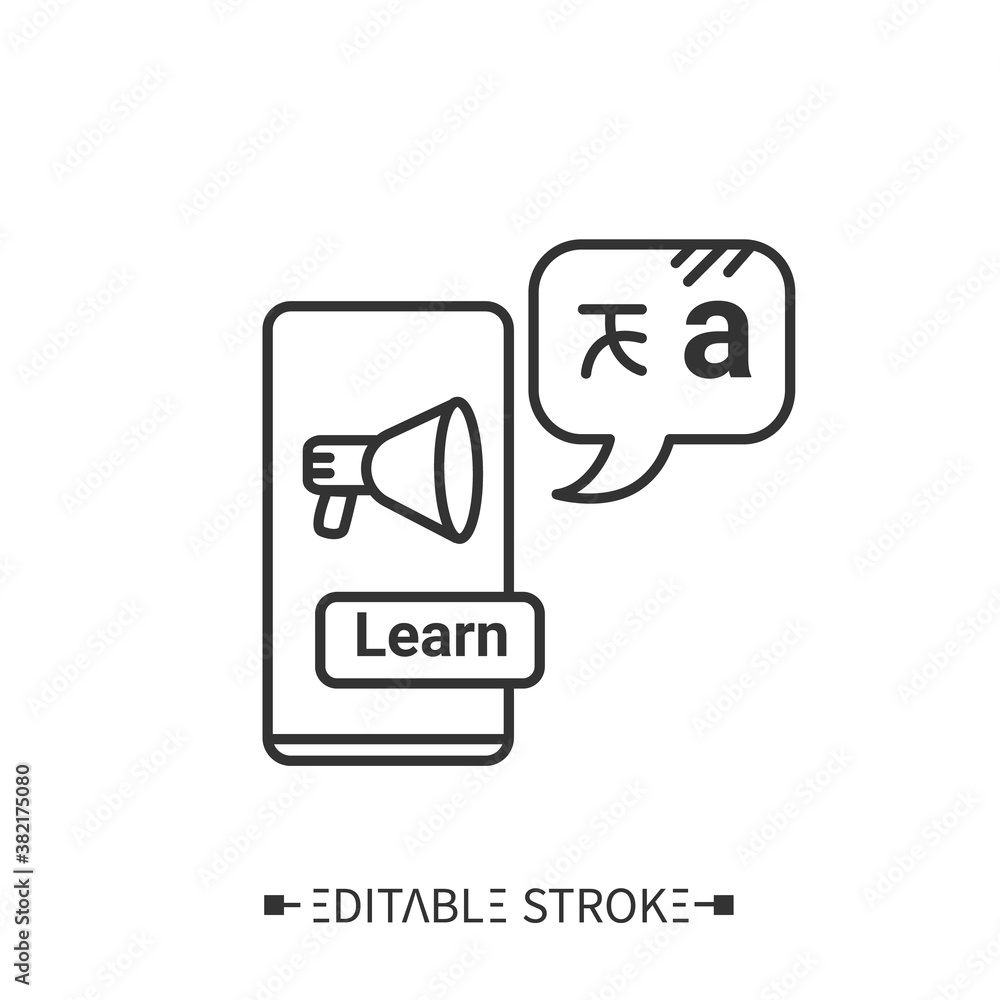 Poster language learning app line icon. smart technologies.online lesson. educational program.foreign langu