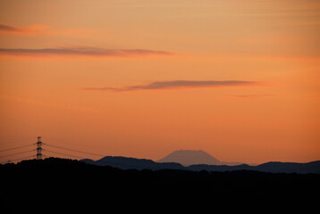 夕焼けと富士