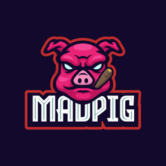 Mad pig team e-sport mascot logo emblem