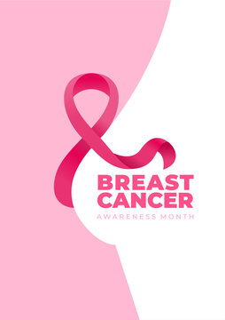Breast cancer awareness month. Poster of breast cancer for health care or support campaign. White silhouette woman with ribbon on a pink background with text.