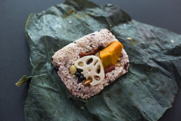 Steamed Rice Wrapped in a Lotus Leaf korean food.