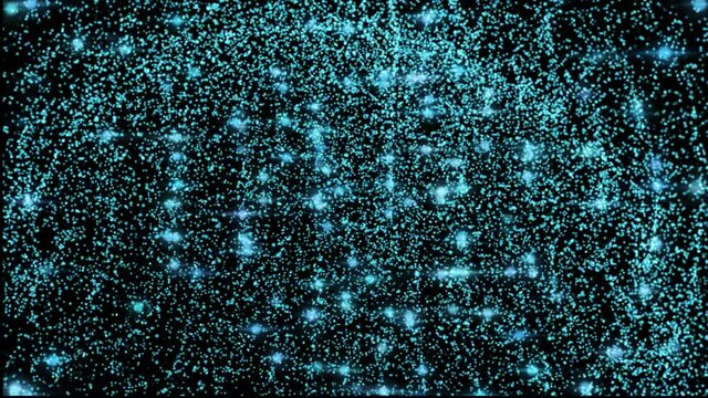 Animation of digital sphere with many shining objects that represents stars at surface of dark sky.
