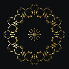Luxury ornamental element design gold color on black background. Gold Frame. Design template for wallpaper. Isolated ornament. Vector Illustration.