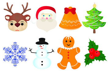 christmas icons set; vector illustration of Christmas and New Year sings and symbols