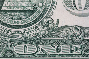 Closeup of back side of 1 dollar bill