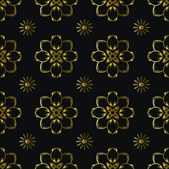 Gold Pattern Ornament, Seamless Floral Geometric Pattern for Design Wallpaper, Fashion Print, Trendy Decor, Home Textile, Retro Decor
Vector Illustration.
