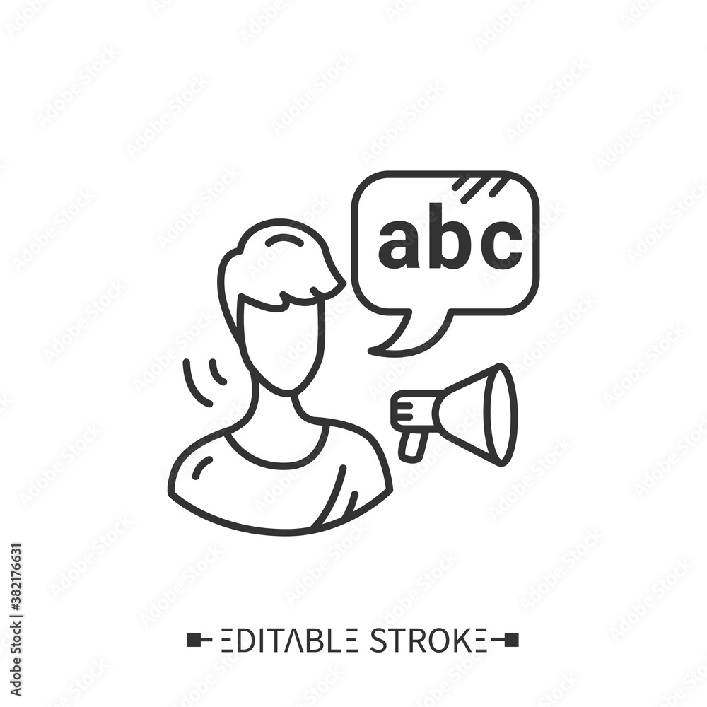 Poster speaking line icon. lexicon. language practice. foreign languages learning methods and translation e